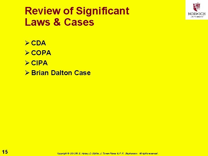 Review of Significant Laws & Cases Ø CDA Ø COPA Ø CIPA Ø Brian