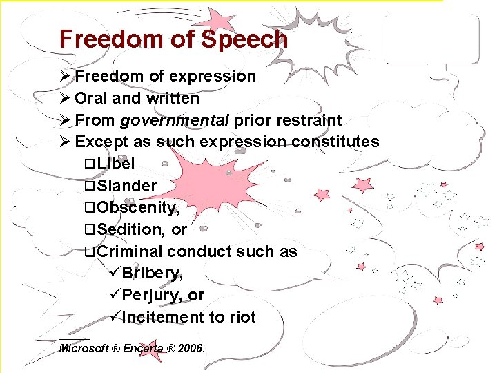 Freedom of Speech Ø Freedom of expression Ø Oral and written Ø From governmental