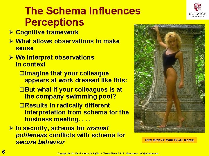 The Schema Influences Perceptions Ø Cognitive framework Ø What allows observations to make sense