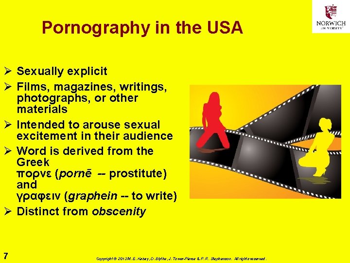 Pornography in the USA Ø Sexually explicit Ø Films, magazines, writings, photographs, or other