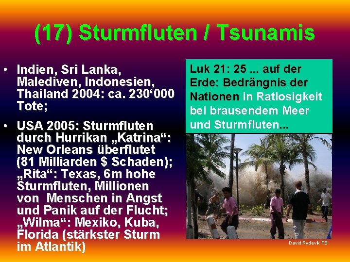 (17) Sturmfluten / Tsunamis • Indien, Sri Lanka, Malediven, Indonesien, Thailand 2004: ca. 230‘