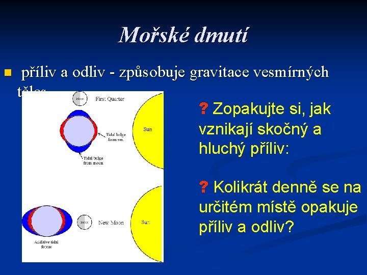 Mořské dmutí n příliv a odliv - způsobuje gravitace vesmírných těles ? Zopakujte si,