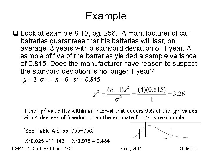 Example q Look at example 8. 10, pg. 256: A manufacturer of car batteries