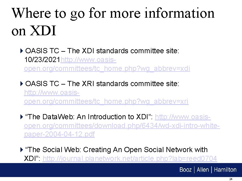 Where to go for more information on XDI OASIS TC – The XDI standards