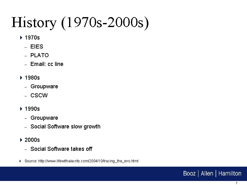 History (1970 s-2000 s) 1970 s – EIES – PLATO – Email: cc line