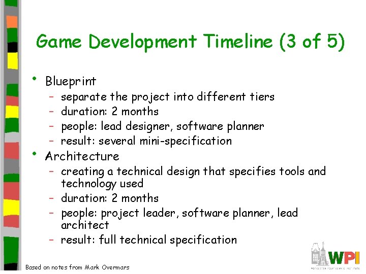 Game Development Timeline (3 of 5) • Blueprint • Architecture – – separate the