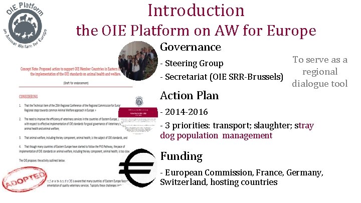 Introduction the OIE Platform on AW for Europe Governance To serve as a -