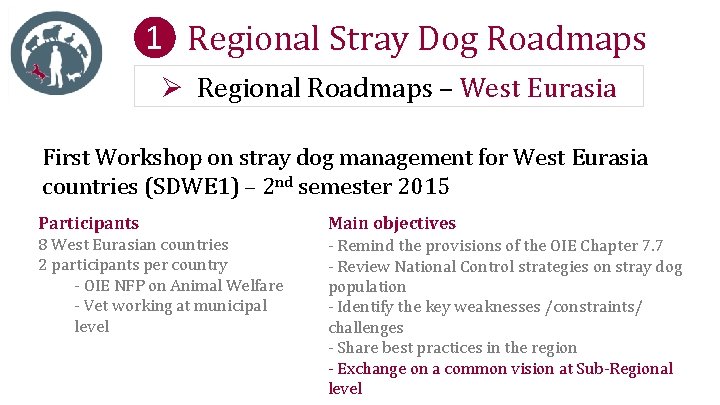 ❶ Regional Stray Dog Roadmaps Ø Regional Roadmaps – West Eurasia First Workshop on
