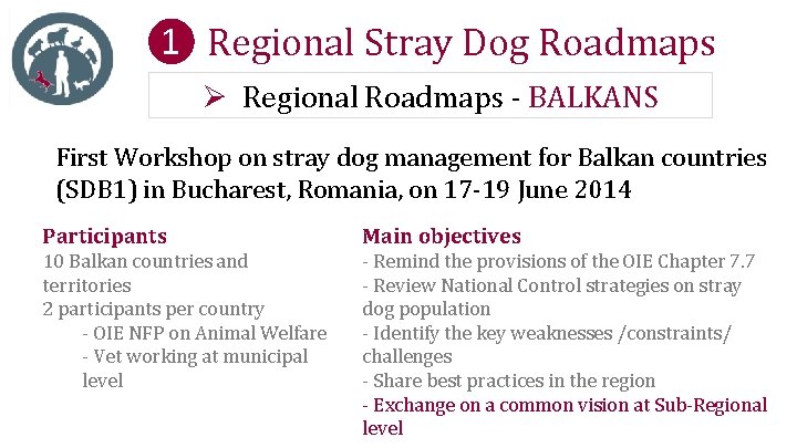 ❶ Regional Stray Dog Roadmaps Ø Regional Roadmaps - BALKANS First Workshop on stray