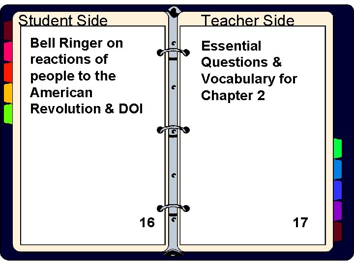 Student Side Teacher Side Bell Ringer on reactions of people to the American Revolution