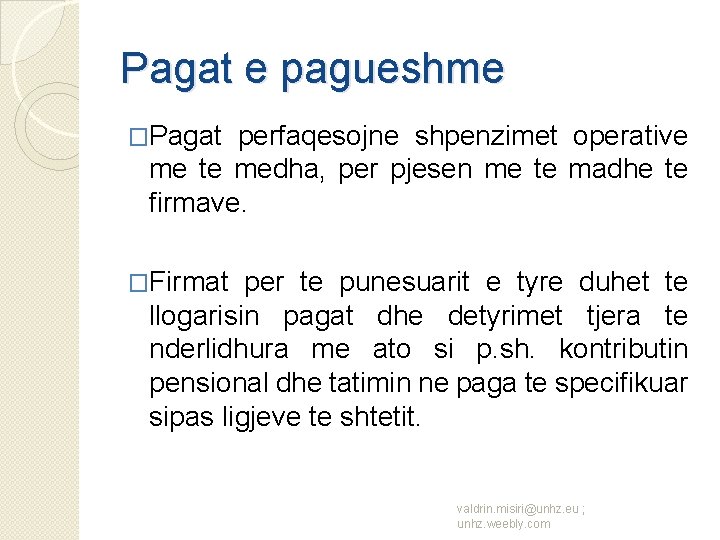 Pagat e pagueshme �Pagat perfaqesojne shpenzimet operative me te medha, per pjesen me te