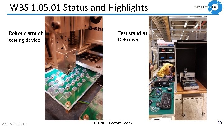 WBS 1. 05. 01 Status and Highlights Robotic arm of testing device April 9