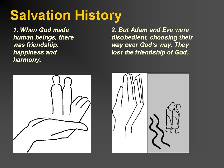 Salvation History 1. When God made human beings, there was friendship, happiness and harmony.