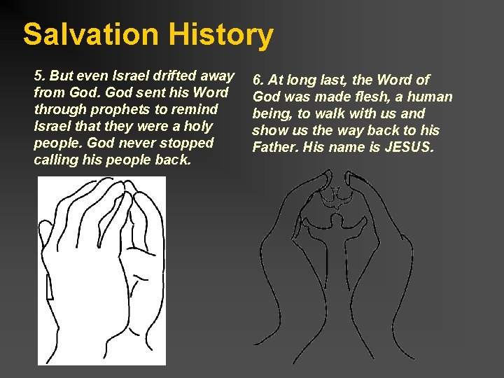 Salvation History 5. But even Israel drifted away from God sent his Word through