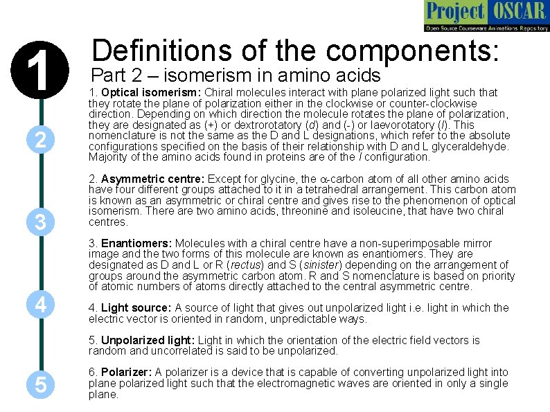 1 2 3 4 Definitions of the components: Part 2 – isomerism in amino