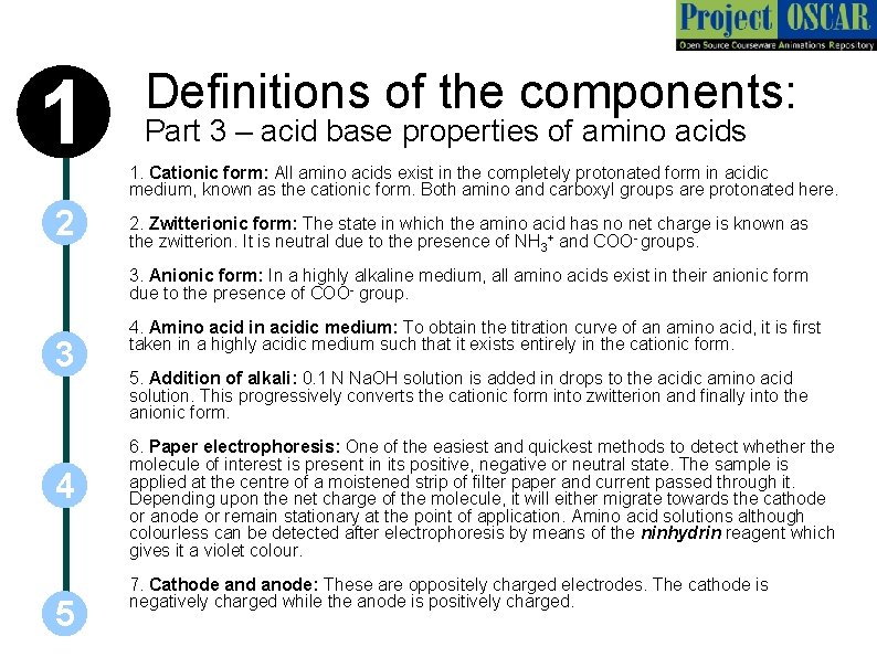 1 Definitions of the components: Part 3 – acid base properties of amino acids