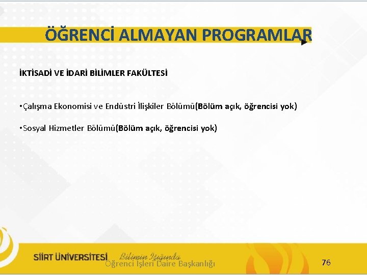 ÖĞRENCİ ALMAYAN PROGRAMLAR İKTİSADİ VE İDARİ BİLİMLER FAKÜLTESİ • Çalışma Ekonomisi ve Endüstri İlişkiler