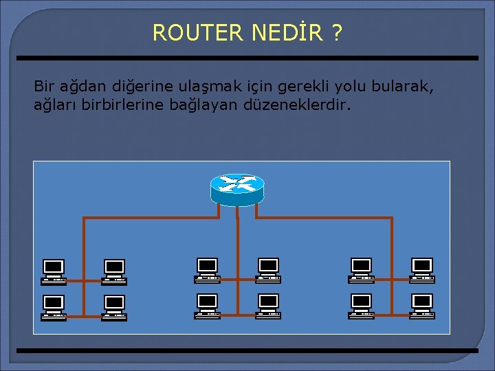 ROUTER NEDİR ? Bir ağdan diğerine ulaşmak için gerekli yolu bularak, ağları birbirlerine bağlayan