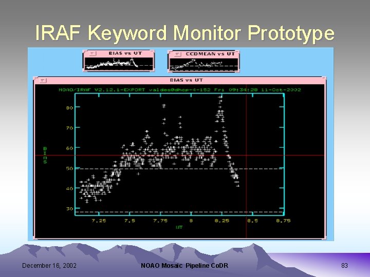 IRAF Keyword Monitor Prototype December 16, 2002 NOAO Mosaic Pipeline Co. DR 83 