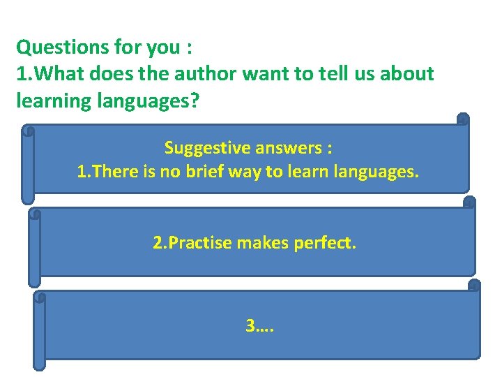 Questions for you : 1. What does the author want to tell us about