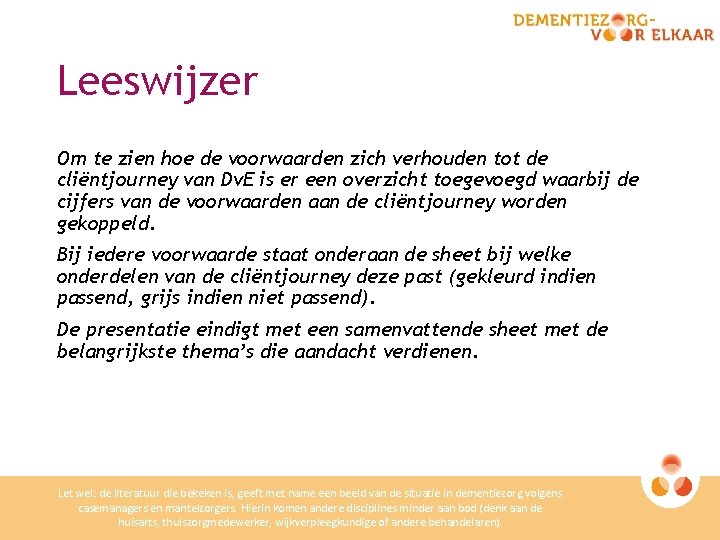 Leeswijzer Om te zien hoe de voorwaarden zich verhouden tot de cliëntjourney van Dv.