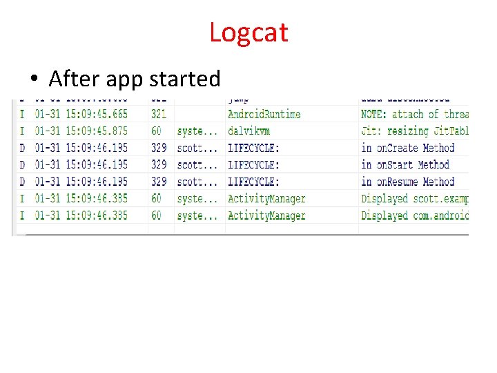 Logcat • After app started 
