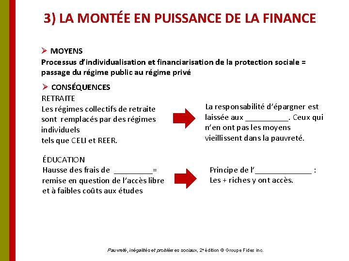 3) LA MONTÉE EN PUISSANCE DE LA FINANCE Ø MOYENS Processus d’individualisation et financiarisation