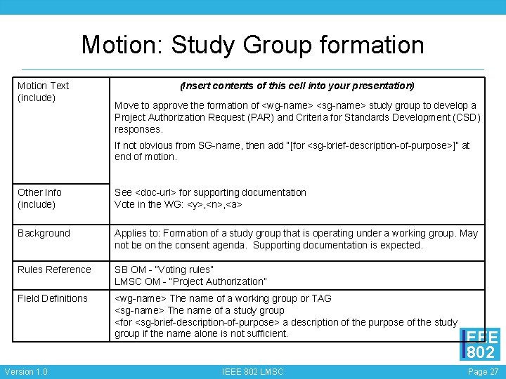 Motion: Study Group formation Motion Text (include) (Insert contents of this cell into your