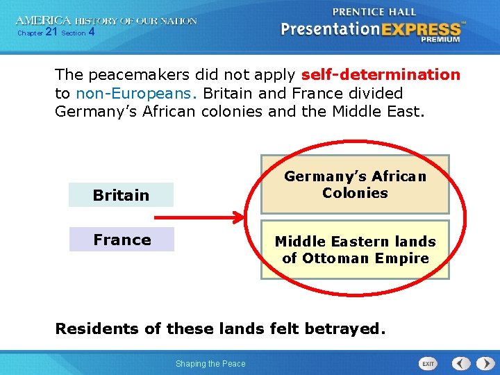 Chapter 21 Section 4 The peacemakers did not apply self-determination to non-Europeans. Britain and