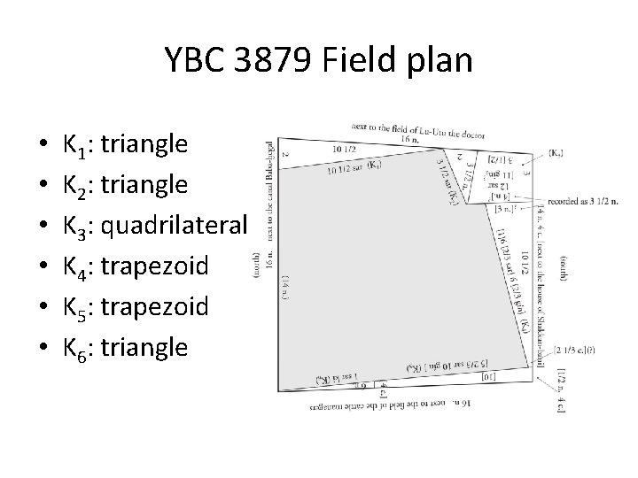 YBC 3879 Field plan • • • K 1: triangle K 2: triangle K