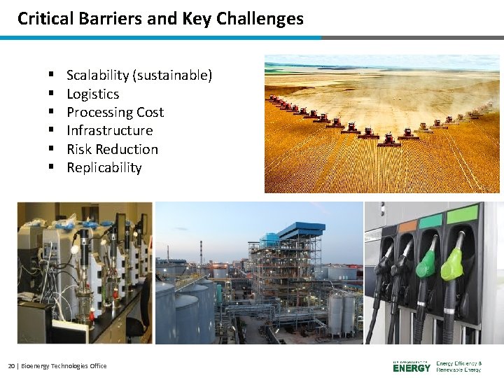 Critical Barriers and Key Challenges § § § Scalability (sustainable) Logistics Processing Cost Infrastructure