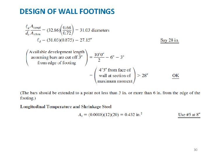 DESIGN OF WALL FOOTINGS 30 
