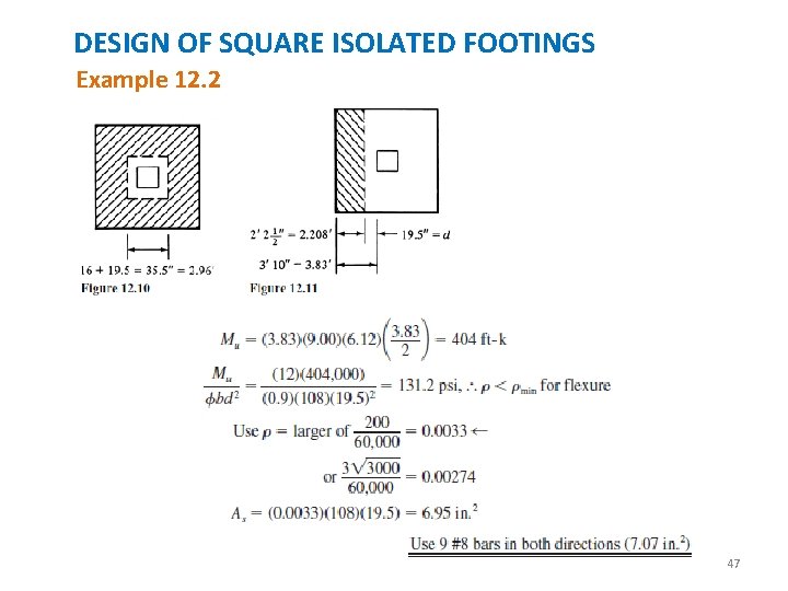 DESIGN OF SQUARE ISOLATED FOOTINGS Example 12. 2 47 