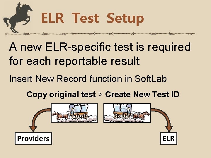 ELR Test Setup A new ELR-specific test is required for each reportable result Insert