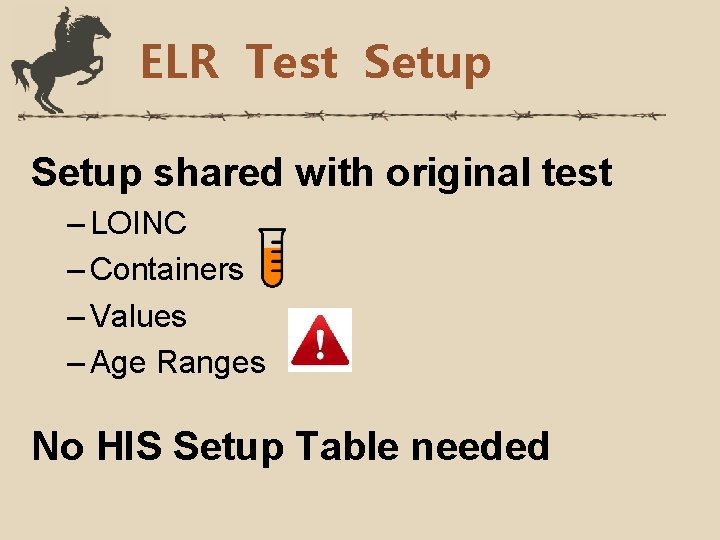 ELR Test Setup shared with original test – LOINC – Containers – Values –