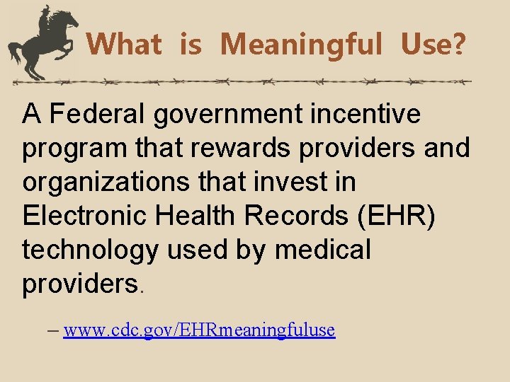 What is Meaningful Use? A Federal government incentive program that rewards providers and organizations
