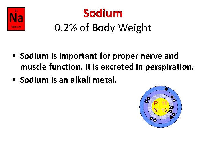 Sodium 0. 2% of Body Weight • Sodium is important for proper nerve and