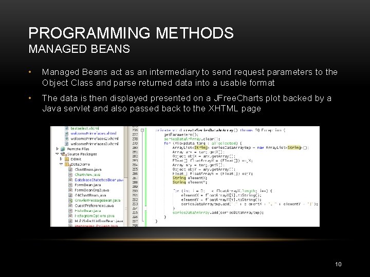 PROGRAMMING METHODS MANAGED BEANS • Managed Beans act as an intermediary to send request PROGRAMMING METHODS MANAGED BEANS • Managed Beans act as an intermediary to send request