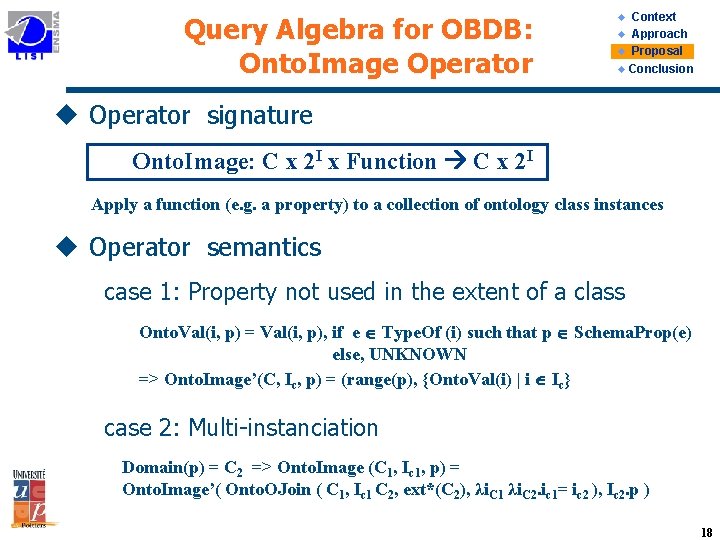 Query Algebra for OBDB: Onto. Image Operator Context u Approach u Proposal u Conclusion