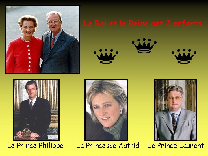 Le Roi et la Reine ont 3 enfants Le Prince Philippe La Princesse Astrid