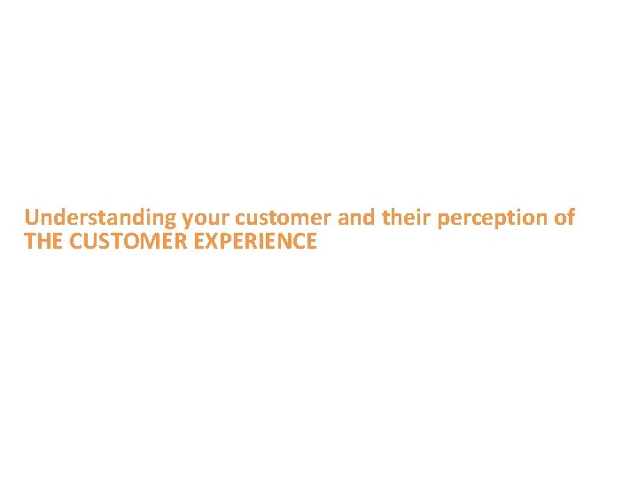 Understanding your customer and their perception of THE CUSTOMER EXPERIENCE 