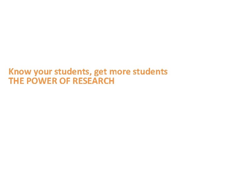 Know your students, get more students THE POWER OF RESEARCH 