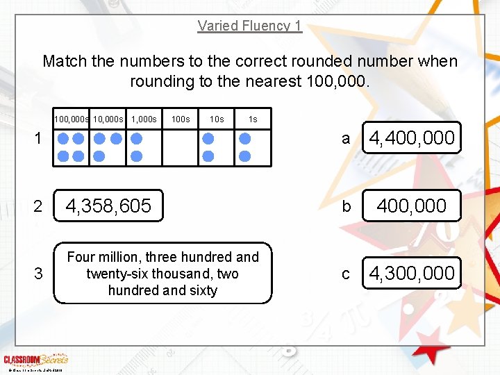 Varied Fluency 1 Match the numbers to the correct rounded number when rounding to