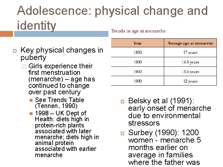 Adolescence: physical change and identity Key physical changes in puberty � Girls experience their
