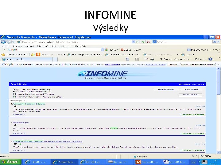 INFOMINE Výsledky 