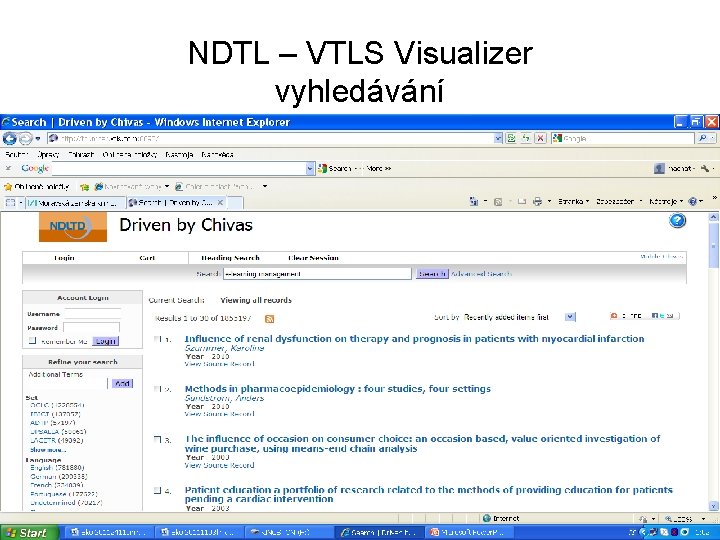 NDTL – VTLS Visualizer vyhledávání 