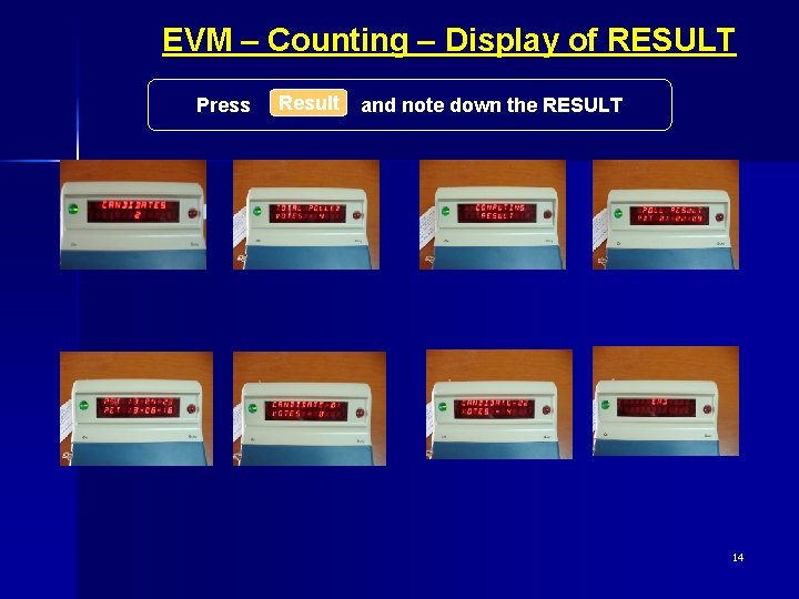 EVM – Counting – Display of RESULT Press Result and note down the RESULT