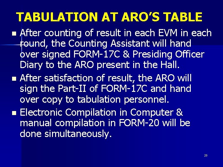 TABULATION AT ARO’S TABLE After counting of result in each EVM in each round,