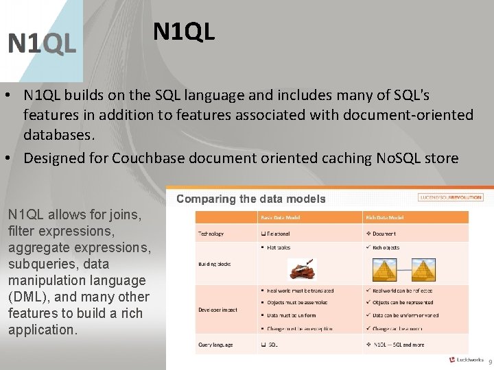 N 1 QL • N 1 QL builds on the SQL language and includes