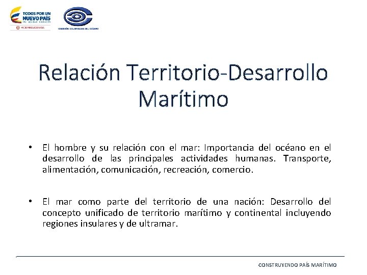 Relación Territorio-Desarrollo Marítimo • El hombre y su relación con el mar: Importancia del